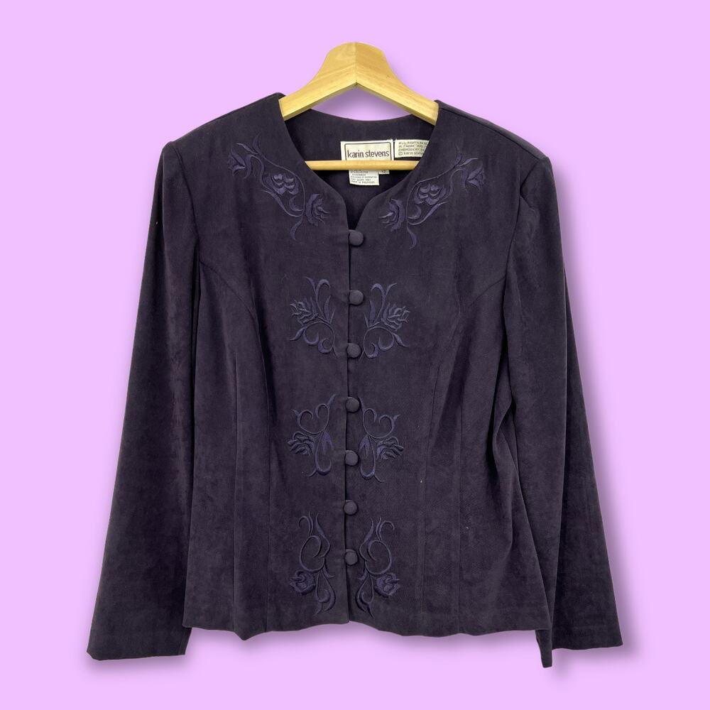 Karin Stevens SIZE 12 VINTAGE 90's Blazer Purple Embroidered Floral Microfiber